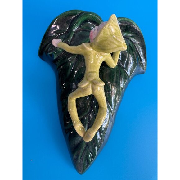 Vintage Cali Crown Wall Pocket Elf on Leaf Mid Century California Pottery 7" - Picture 8 of 9